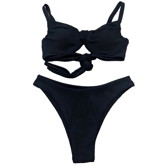 Zaful Other - ZAFUL Underwire Ribbed Bikini Set Women's S Black NWOT